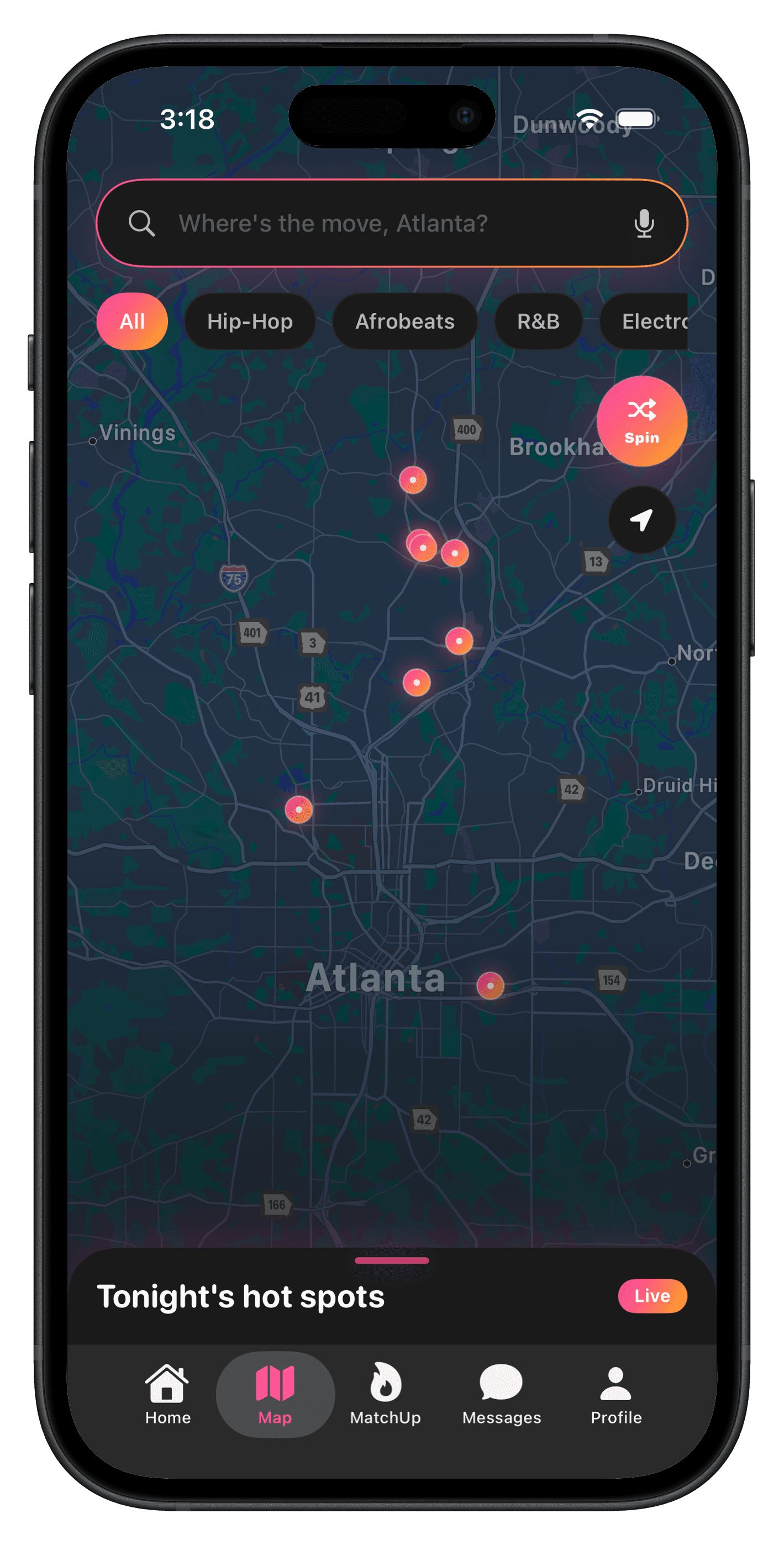 iPhone 17 Pro simulator screenshot of the ATL Party App